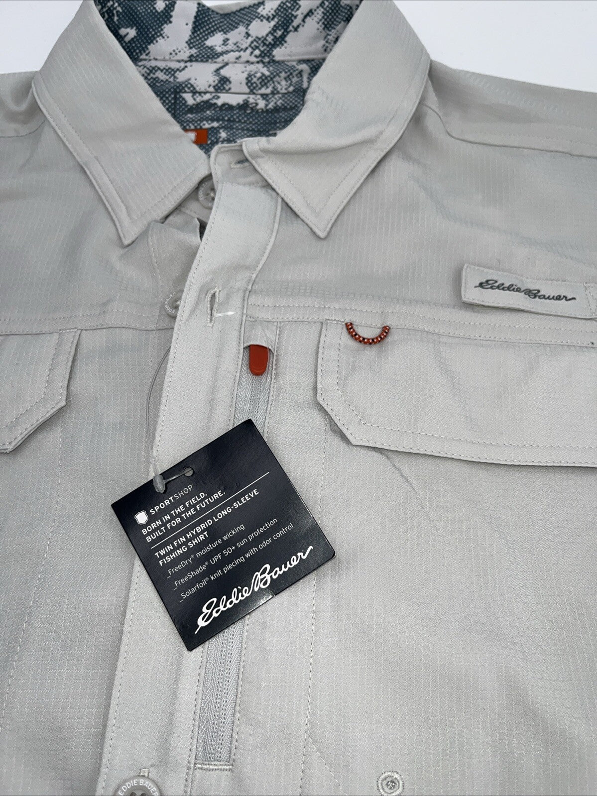 $90 Eddie Bauer Men’s Twin Hybrid Shirt Long Sleeve Button Down-Grey-Small-New