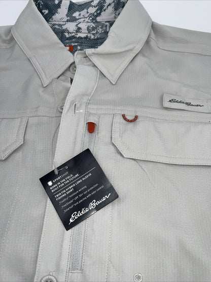 $90 Eddie Bauer Men’s Twin Hybrid Shirt Long Sleeve Button Down-Grey-Small-New