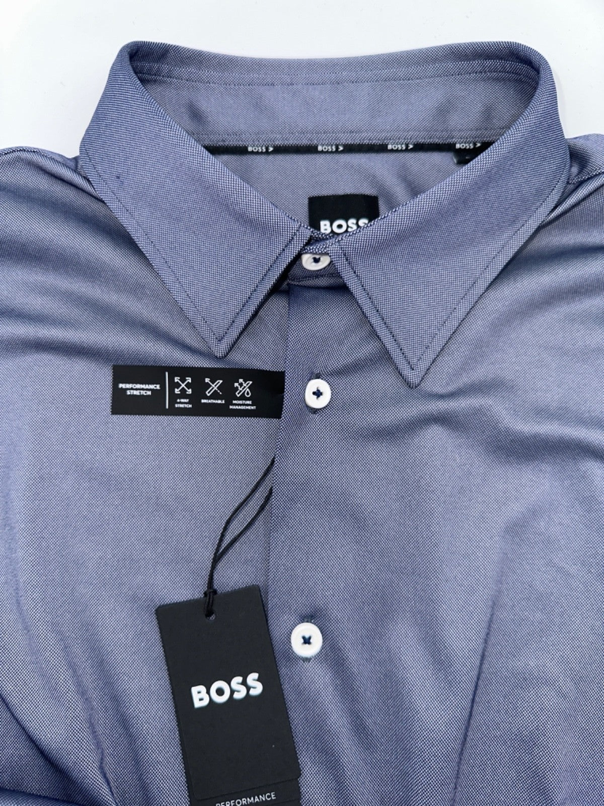 $129 Boss Men’s Slim Fit Performance Button Down Shirt - Dark Blue - Large -New