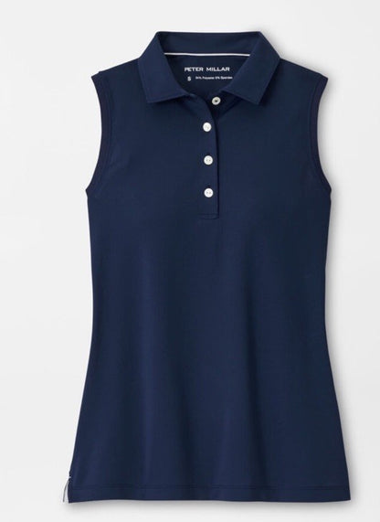 $85 Peter Millar Women’s Sleeveless Banded Polo Shirt - Navy - Medium- New Tag