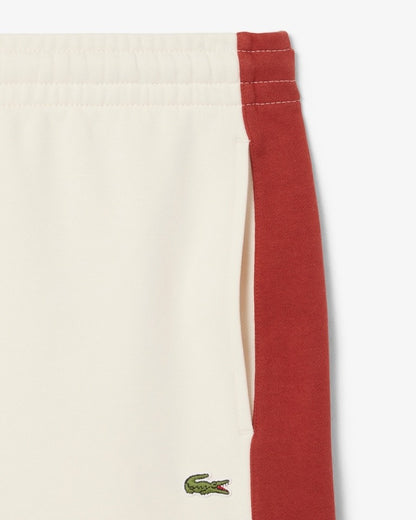 $85 Lacoste Men's Cotton Fleece Colorblock Shorts - White/Brown - Large - New