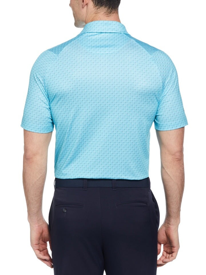 $68 Callaway Men’s Swing Tech All Over Chevron Polo - Scuba Blue- Medium - New