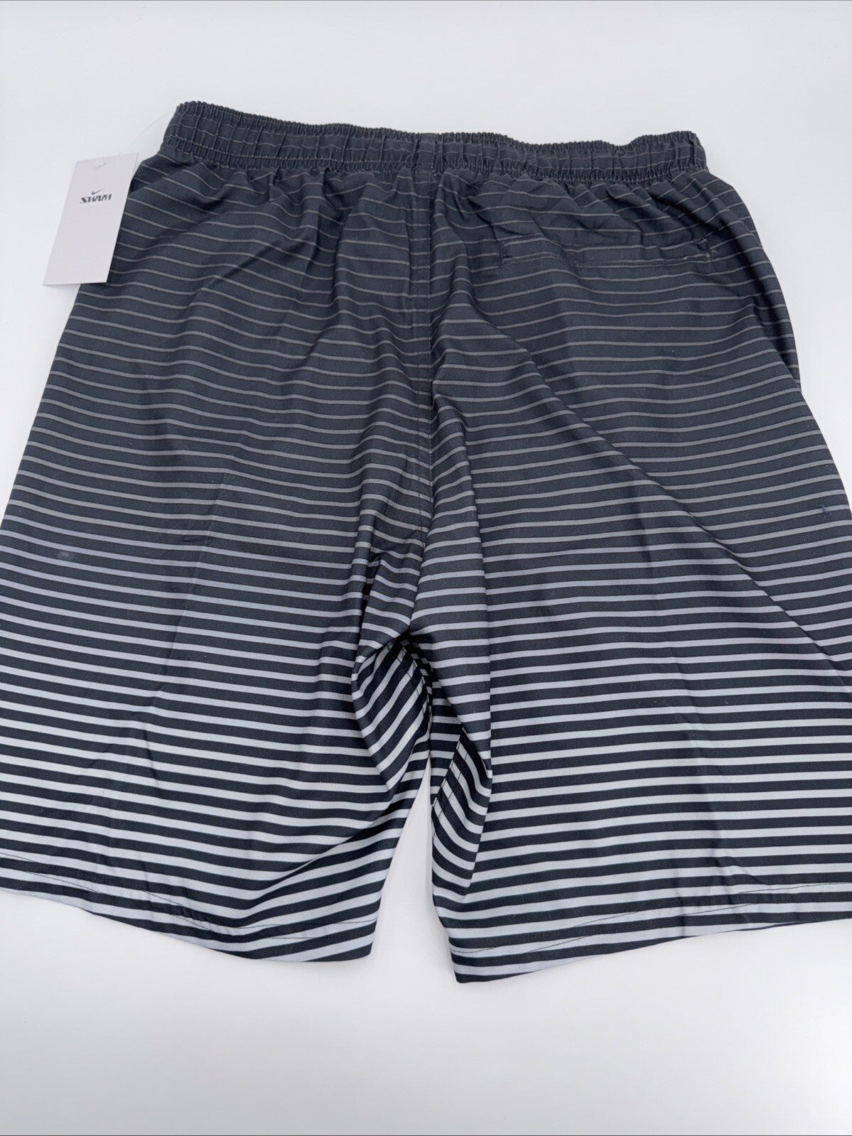 $58 Men's Nike Stripe 9" Swim Trunks- Black/Grey- Small- New with Tag