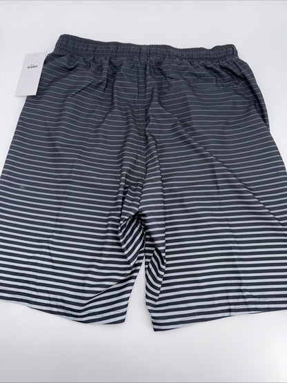 $58 Men's Nike Stripe 9" Swim Trunks- Black/Grey- Small- New with Tag