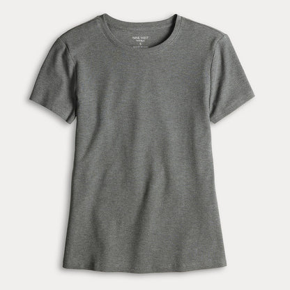 Nine West Women's Soft Spun Fitted Ribbed Crewneck Top - Coal Heather-Small-New