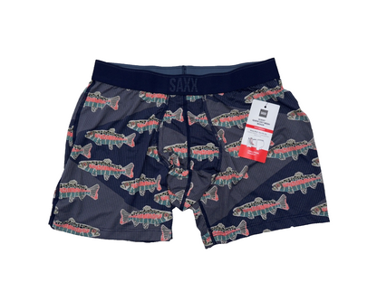 $34 SAXX Men’s Quest Quick Dry Mesh Boxer Brief Fly-Mosaic Trout - Small - New