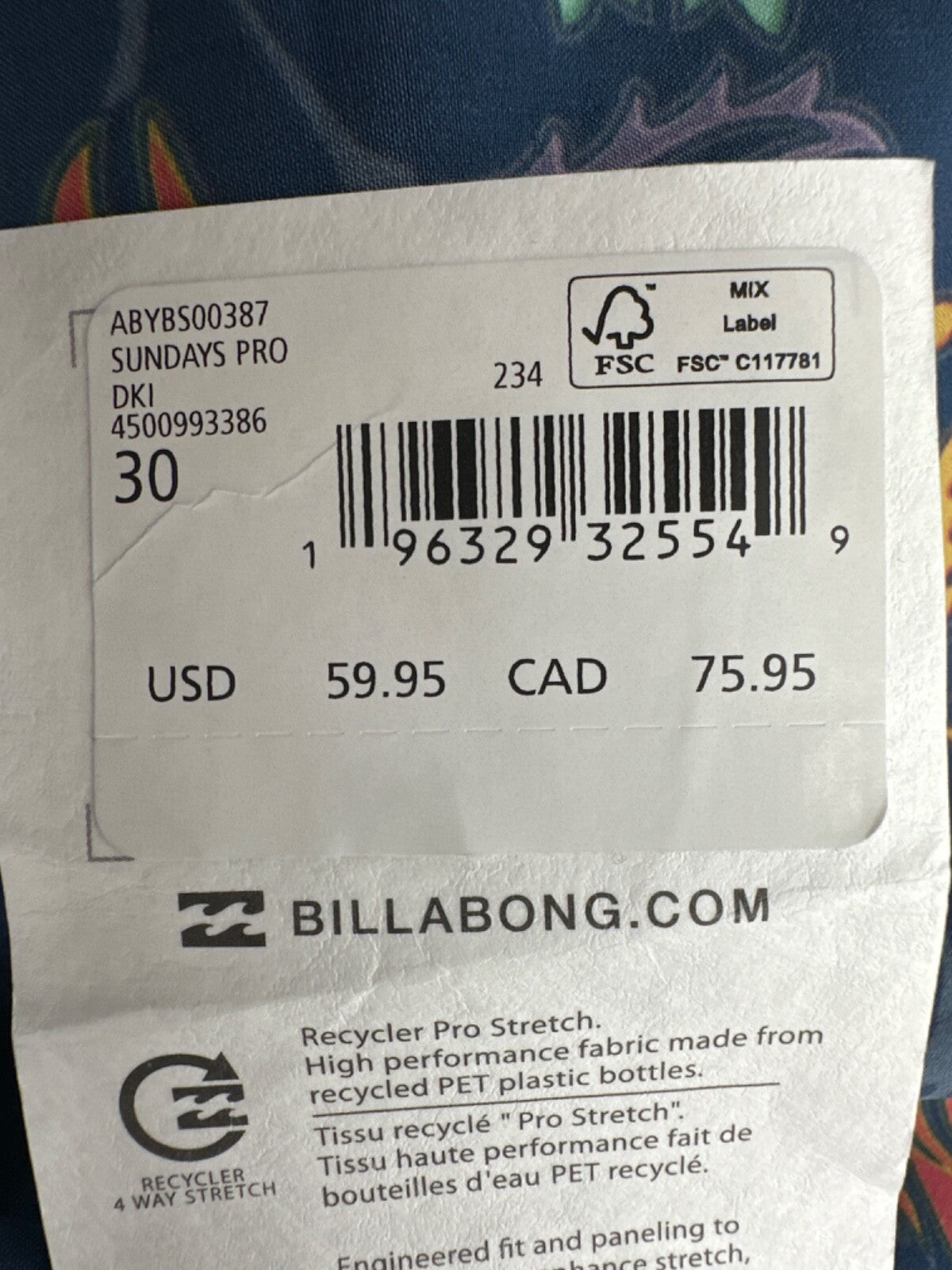 $60 Billabong Men's Sundays Pro Board Short - Dark Indigo - Size 30 - New