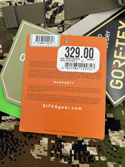 Sitka Gear Men’s Dew Point Pant - Optifade Subalpine- XLarge - New Tags $329