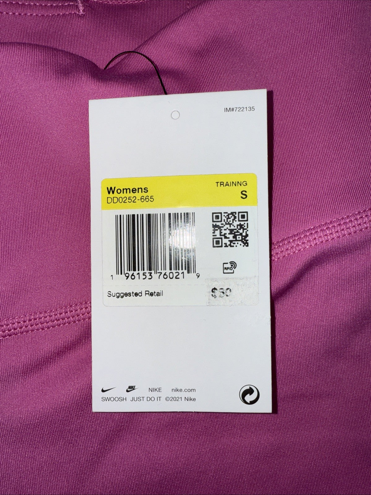 $60 One Women's Full-Length Leggings - DD0252 - Pink - Small - New With Tags