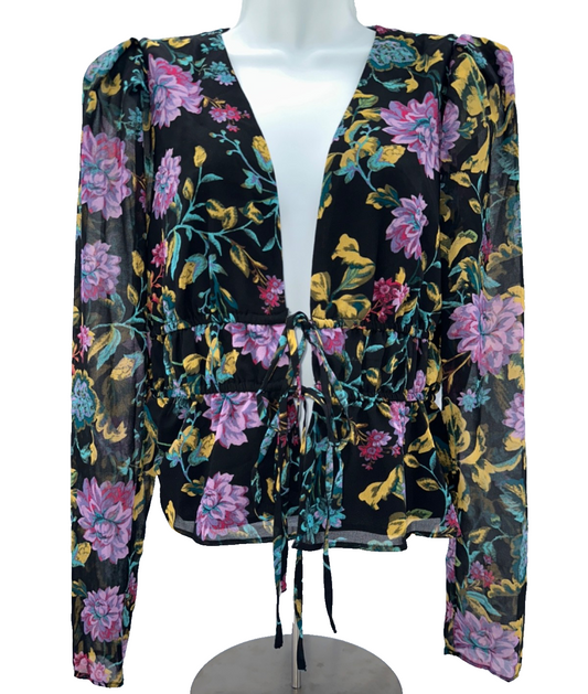 $98  WAYF Women's Floral Blouse - 71122NRCH - Black - Small - New With Tags