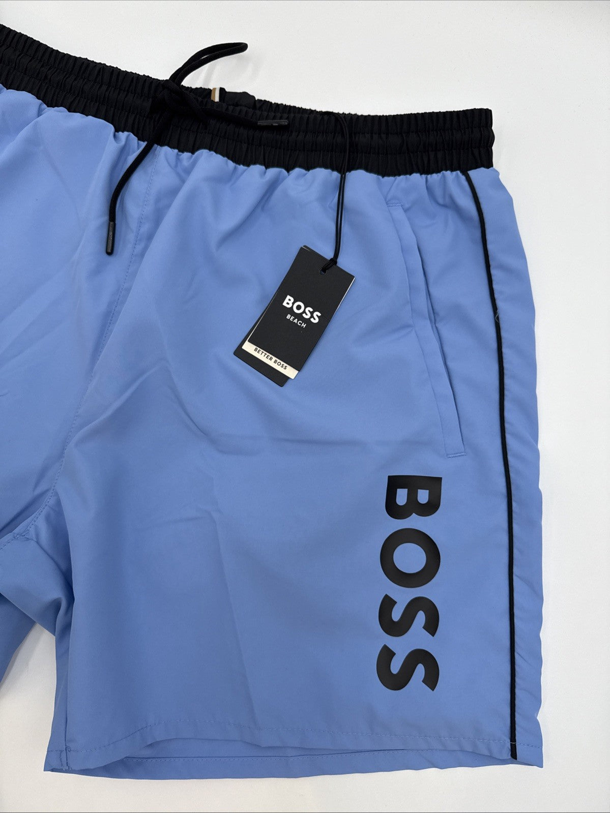$58 Hugo Men’s- Boss/Hugo Men's Sawfish Drawstring Swim Trunks- Blue -Large-New