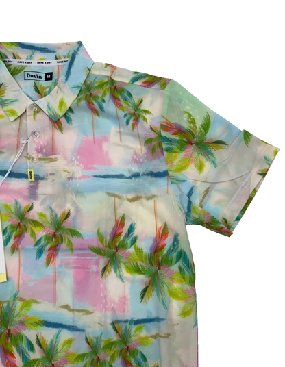 $54 Duvin Men's Pastel Palmy Shirt - Green/Pink/Blue - Medium - New With Tags