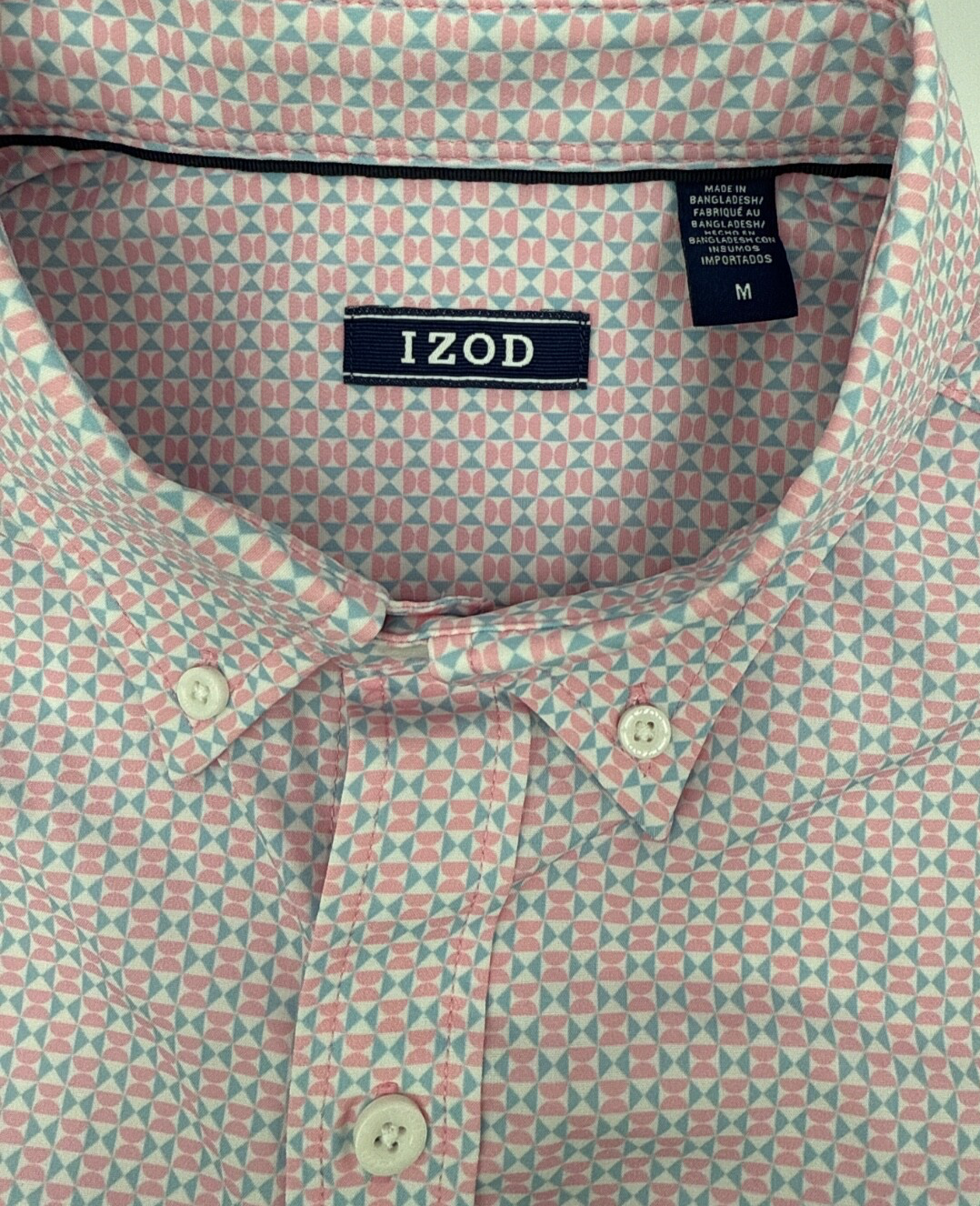 $50 Izod Men’s- Breeze Short Sleeve Button Down Shirt- Prizm Pink- Medium-New