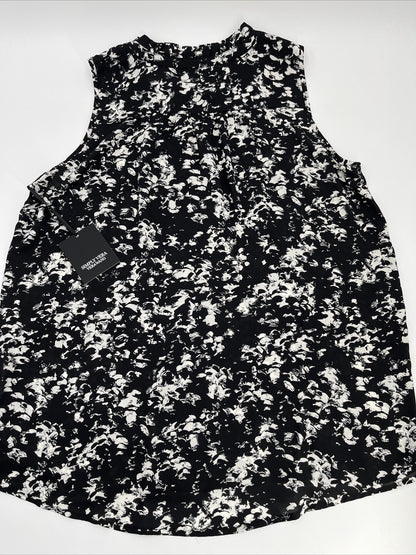 $35 Simply Vera Tie Front Pin-tuck sleeveless Top-Textured Black-Medium-New Tag