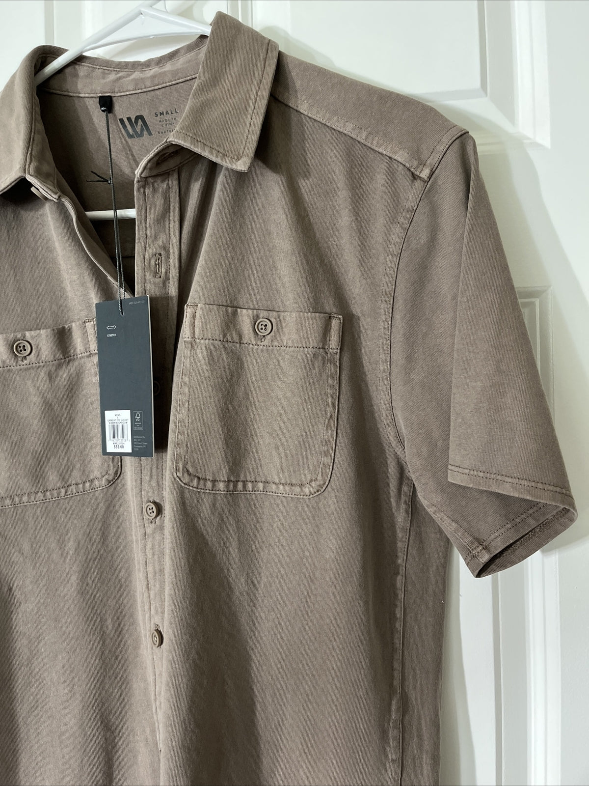 VRST Men's Garment Dye SS Short Sleeve Button Down Shirt- Mushroom-Small-New Tag