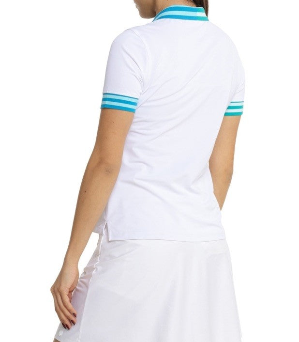 $110 G/FORE Women's Contrast Quarter-Zip Tech Pique Golf Shirt Logo-White-Small