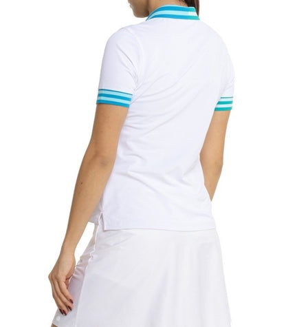 $110 G/FORE Women's Contrast Quarter-Zip Tech Pique Golf Shirt Logo-White-Small