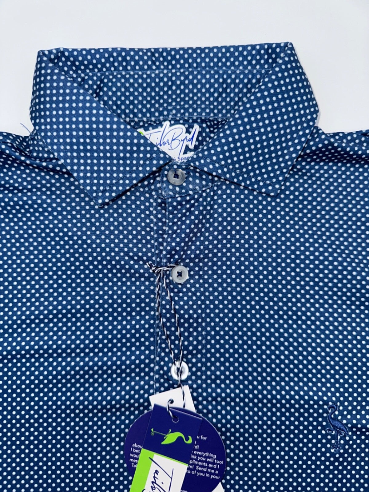 $80 TailerByrd Men's Polka Dot Polo Shirt - Navy/White - Small - New With Tags