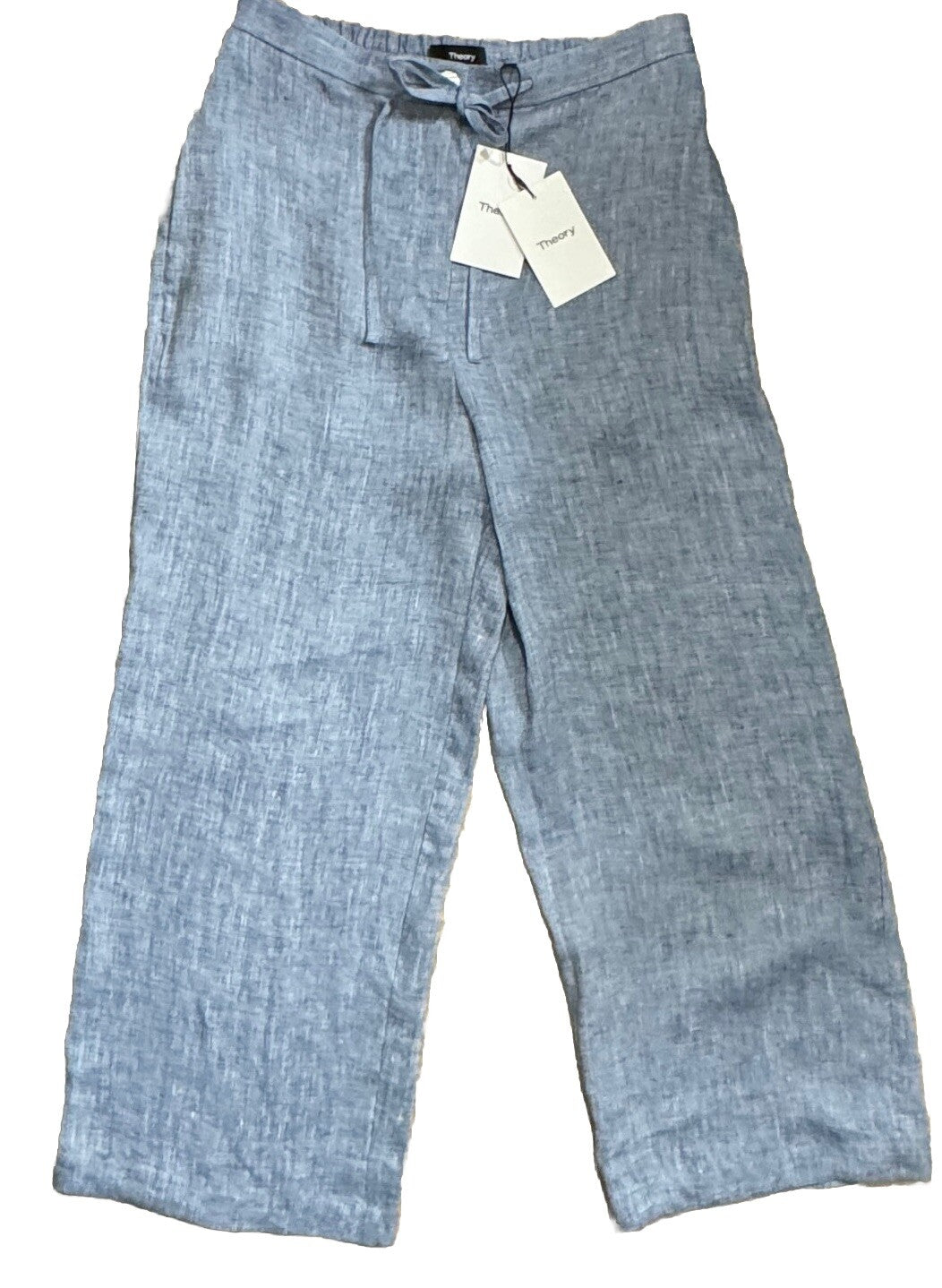 $275 Theory Women’s Wide Leg Cropped Chambray Drape Hemp Pants-Blue-Size: 8  New
