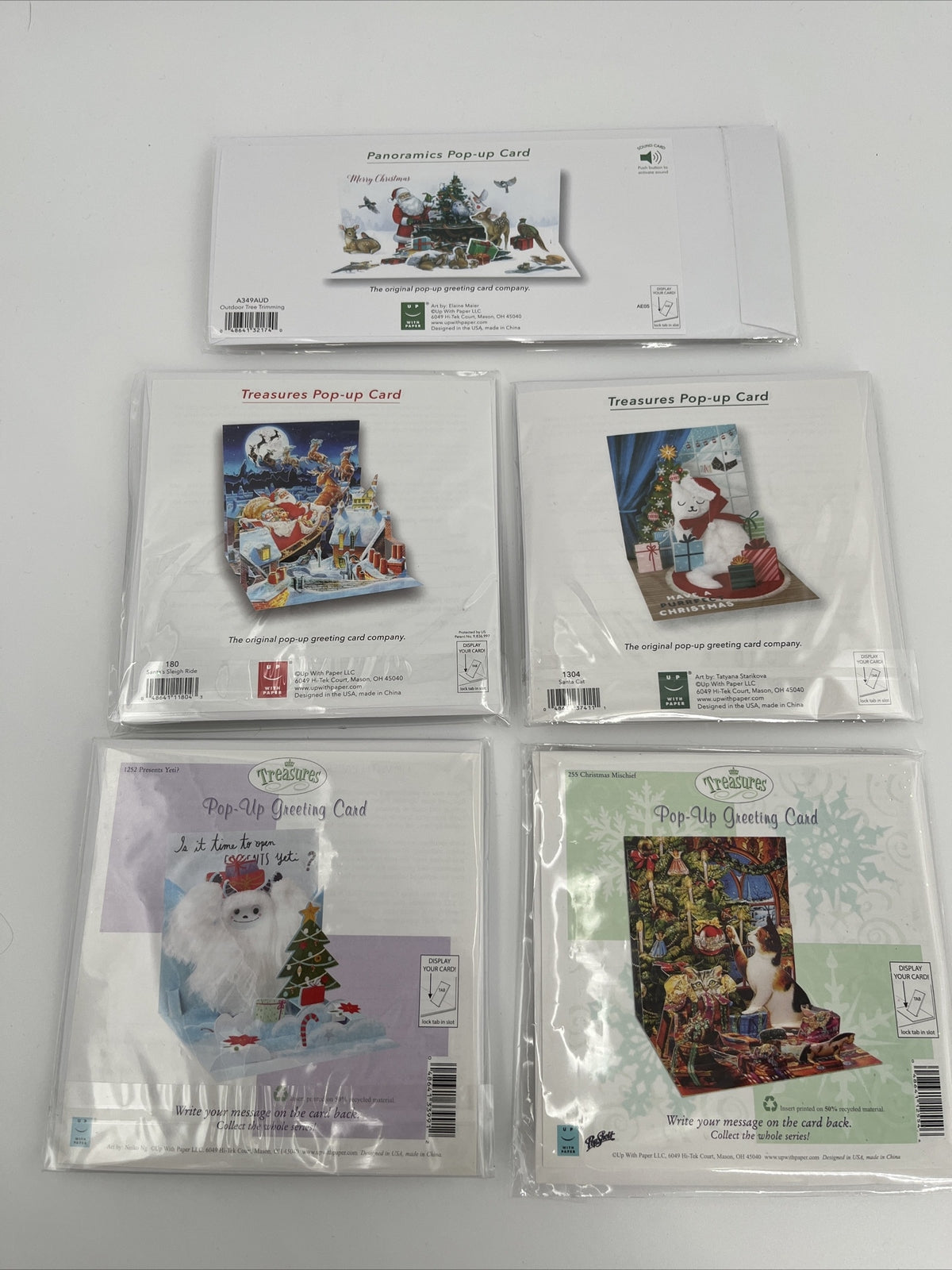 Up With Paper Lot Of 5 Holiday Pop-Up Christmas Cards- Combo - ($50) Great Deal!