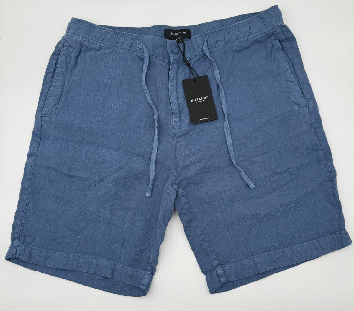 $139 Bugatchi Men’s-Linen Bermuda Short-Rivera Blue- 36W-New Tag
