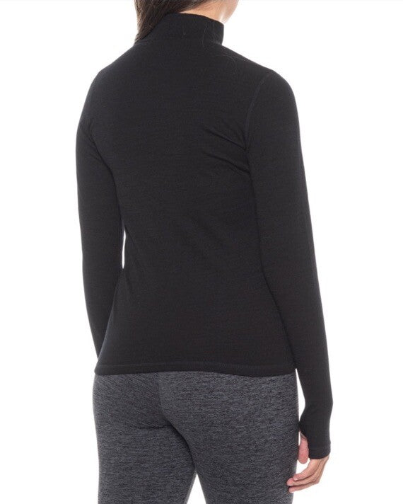 $95 Wicked Wool Women’s Merino Long Sleeve Mock Neck Pullover Top- Black- XLarge
