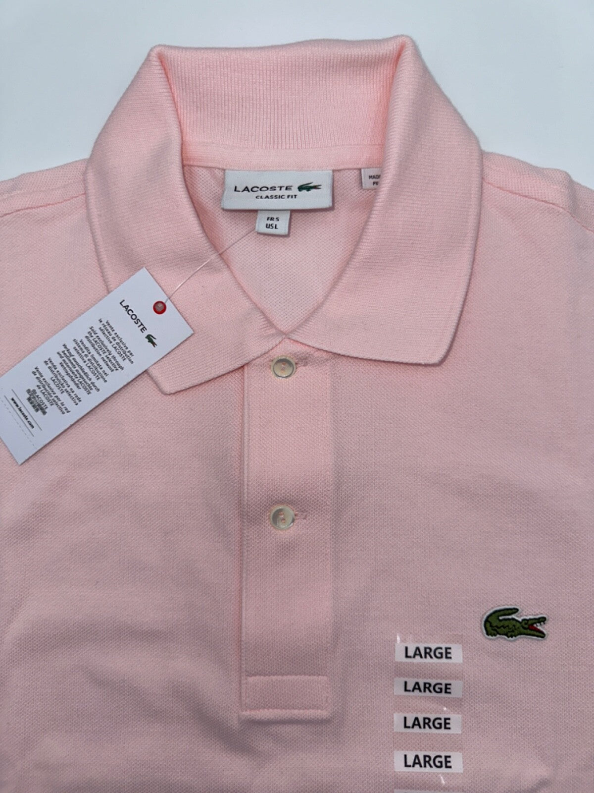 $110 Lacoste Men’s Regular Fit Pima Cotton Polo - Light Pink - Large - New