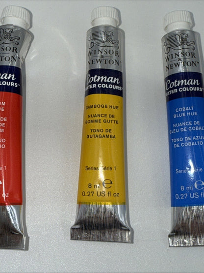 Combo Lot Of 3 Winsor & Newton Cotman Water Colours, 8ml, Red, Yellow, Blue