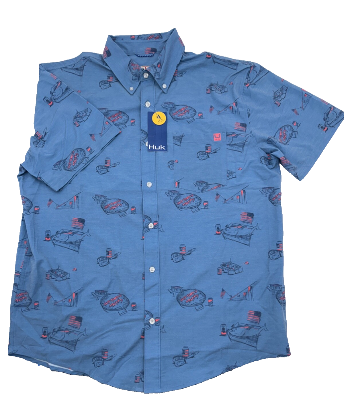 $60 Huk Men's Americookin Konna Button Down Shirt - Navy - Large -New With Tags