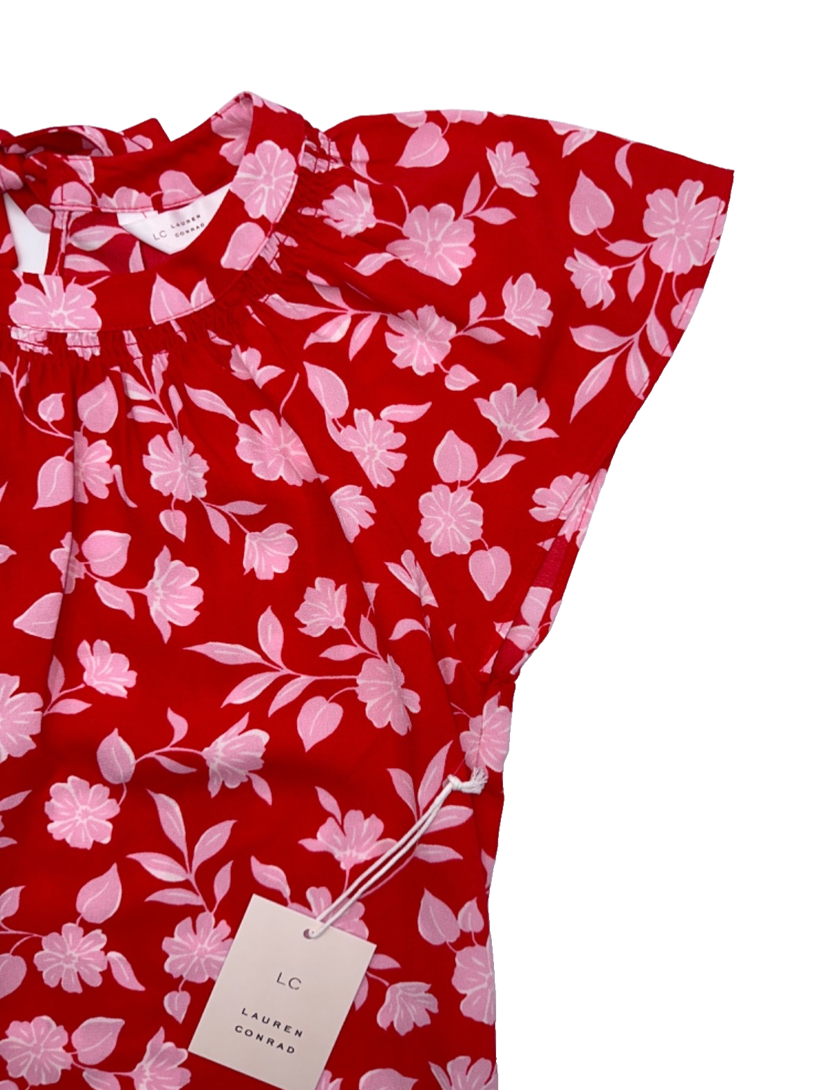 $35 LC Lauren Conrad Women's Tie-Front Shirred Neck Shell Top - Red - Medium-New