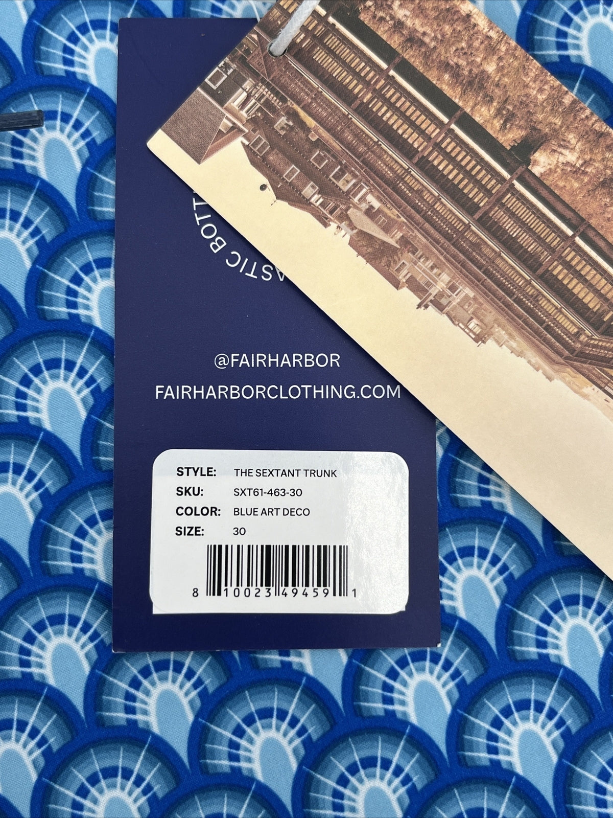 $89 FAIR HARBOR Men’s Sextant Swim Trunk Inner Lined Shorts-Blue Deco-Size: 30W