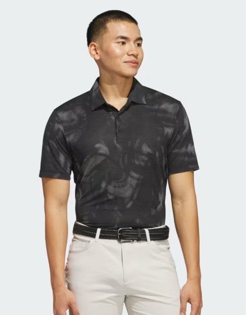 $70 Adidas Men's Golf Ultimate Print UPF 50 Polo- Black/Grey - Medium- New Tags