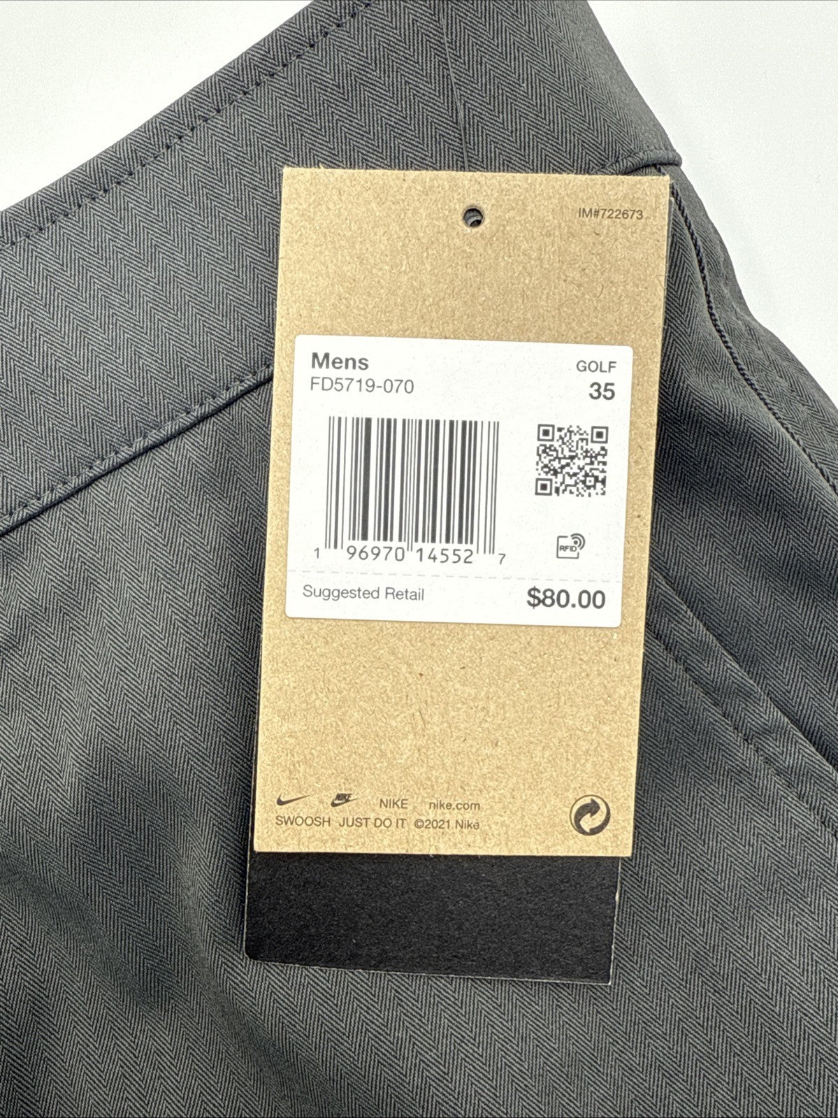 $80 Nike Men’s Tour 10" Chino Golf Shorts FD5719-070- Smoke Grey-Size: 35W-New
