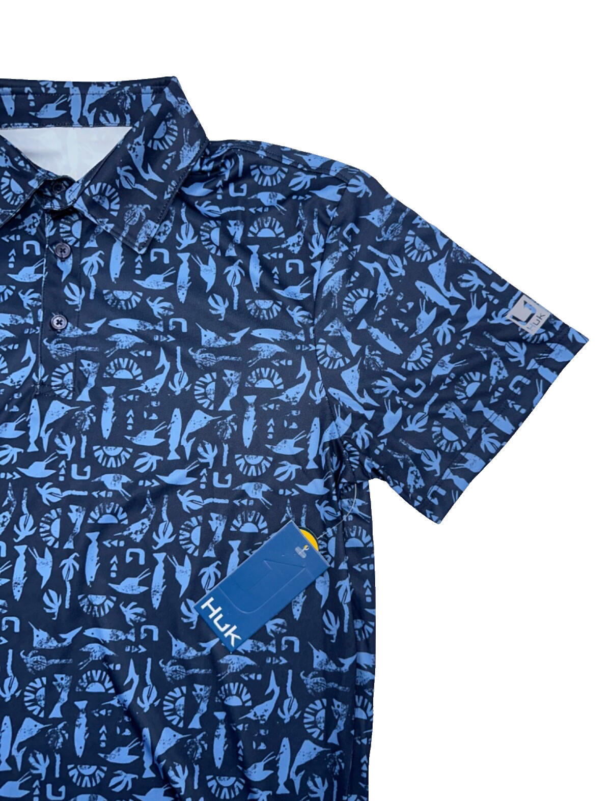$55 Huk Men's Batiki Pursuit Polo Shirt - H1200605 - Navy - Small -New With Tags