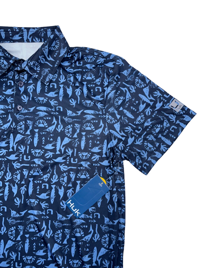 $55 Huk Men's Batiki Pursuit Polo Shirt - H1200605 - Navy - Small -New With Tags