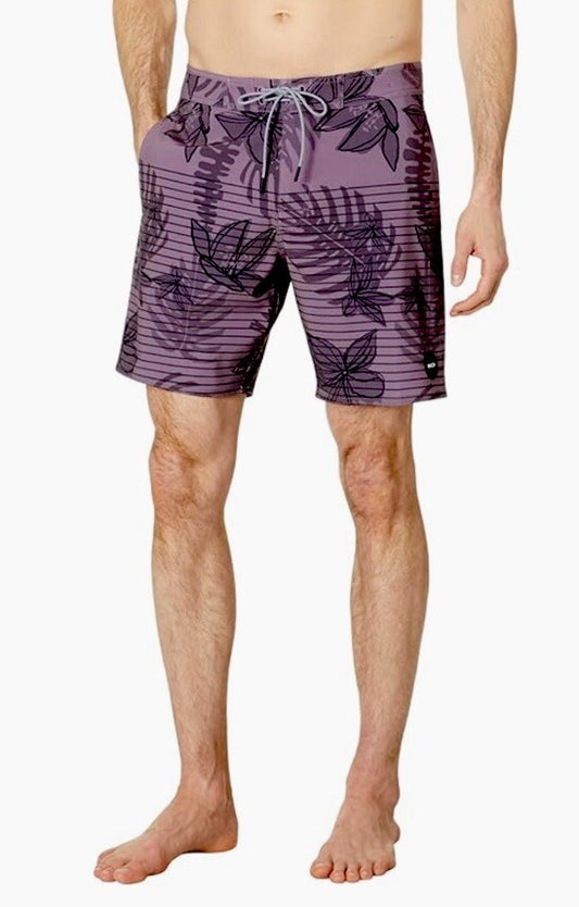 $66 Rvca Men’s CURREN Special Edition Floral Striped Swim Trunks-Lavender-30”W