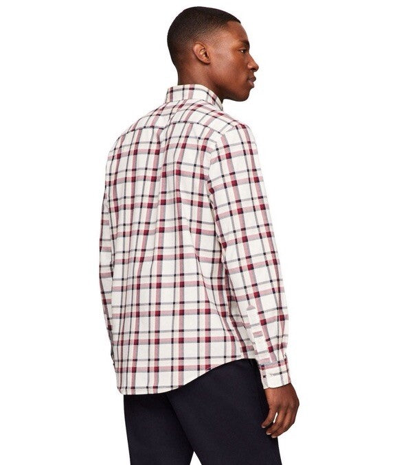 Tommy Hilfiger Men’s Global Striped Check Shirt- Deep Rouge- Small