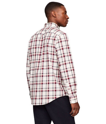 Tommy Hilfiger Men’s Global Striped Check Shirt- Deep Rouge- Small