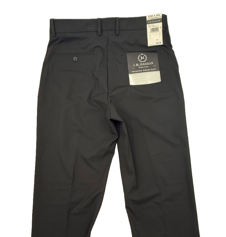 $59 J.M. Haggar Men’s- Super Flex Waistband Pants-Black-32Wx34L-New Tag