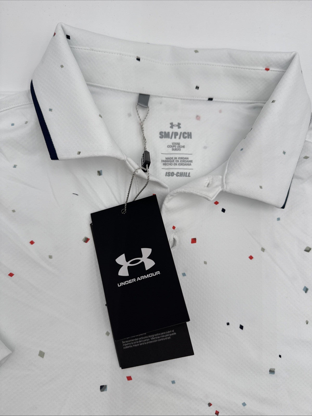 $75 Under Armour Men's ISO Chill Diamond Scatter Polo - White - Small - New Tag