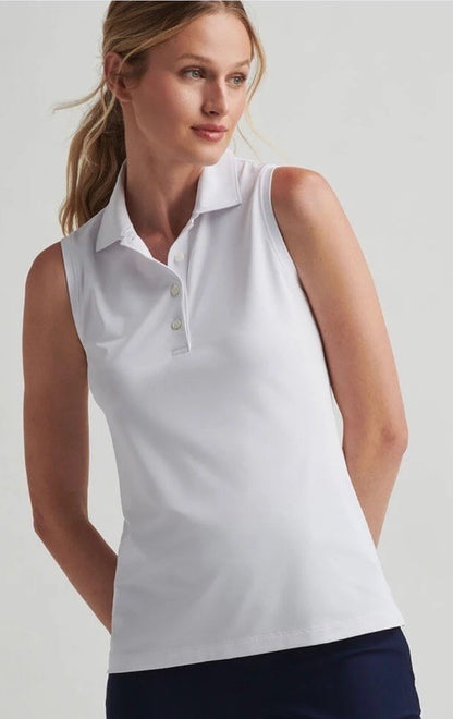 $69 Peter Millar Women’s Sleeveless Banded Polo Shirt - White - Large - New Tag