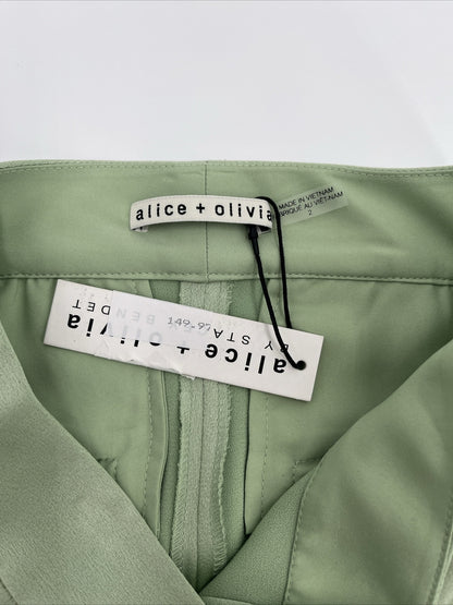 Alice + Olivia Women’s Deanna High-Waist Bootcut Pant-Green Tea-Sz: 2- New $395