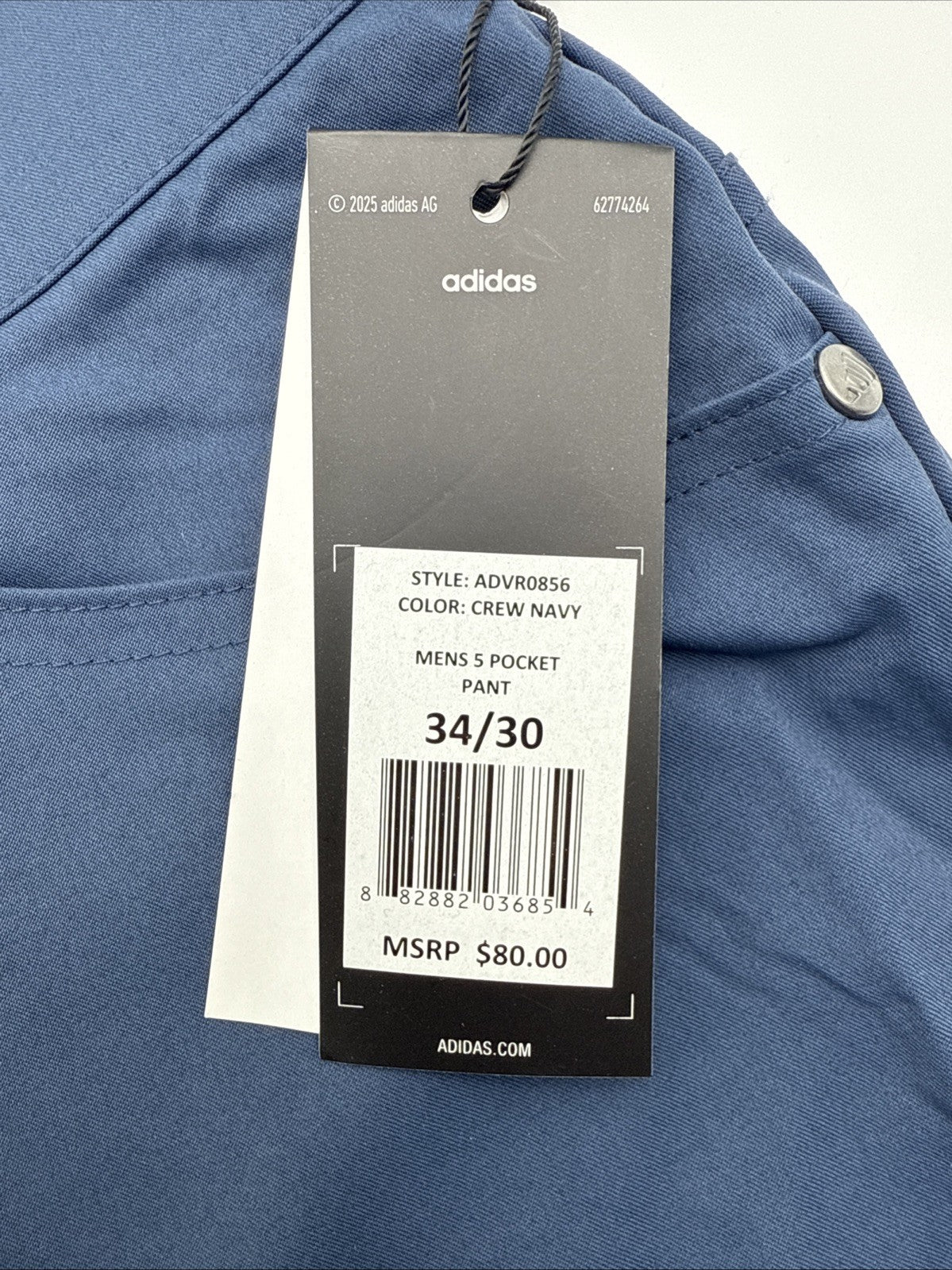 $80 ADIDAS Men's Ultimate 365  5-Pocket Tapered Golf Pants-Crew Navy-34W 30L-New