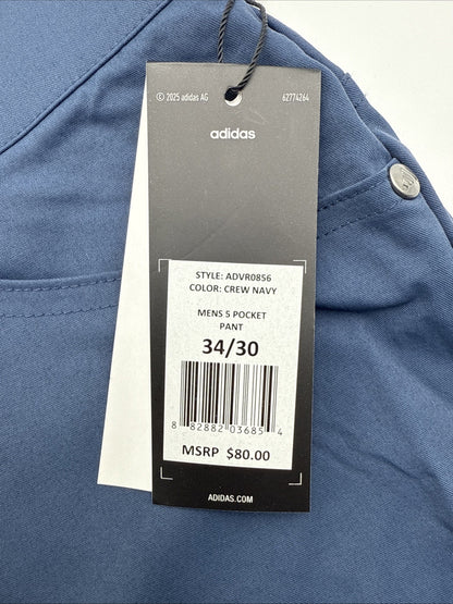 $80 ADIDAS Men's Ultimate 365  5-Pocket Tapered Golf Pants-Crew Navy-34W 30L-New