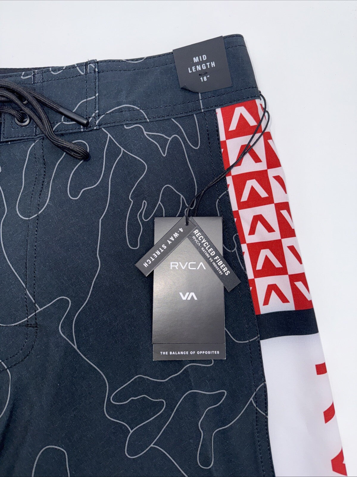 $60 RVCA Men’s Apex 2 - 18" Boardshorts Trunk - Camo Black/Red- Size: 30”- New