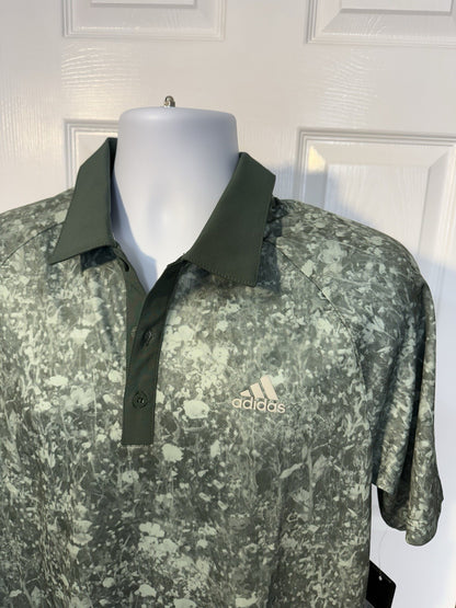 $65 Adidas Men's Petal Print Golf Polo Shirt - Hazy Green - Medium -New