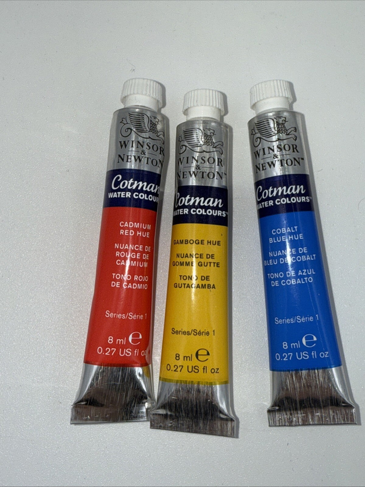 Combo Lot Of 3 Winsor & Newton Cotman Water Colours, 8ml, Red, Yellow, Blue