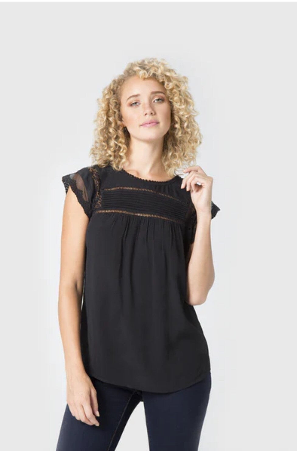 Daniel Rainn Women’s-Lace Detail Blouse-Black-Large-New Tag