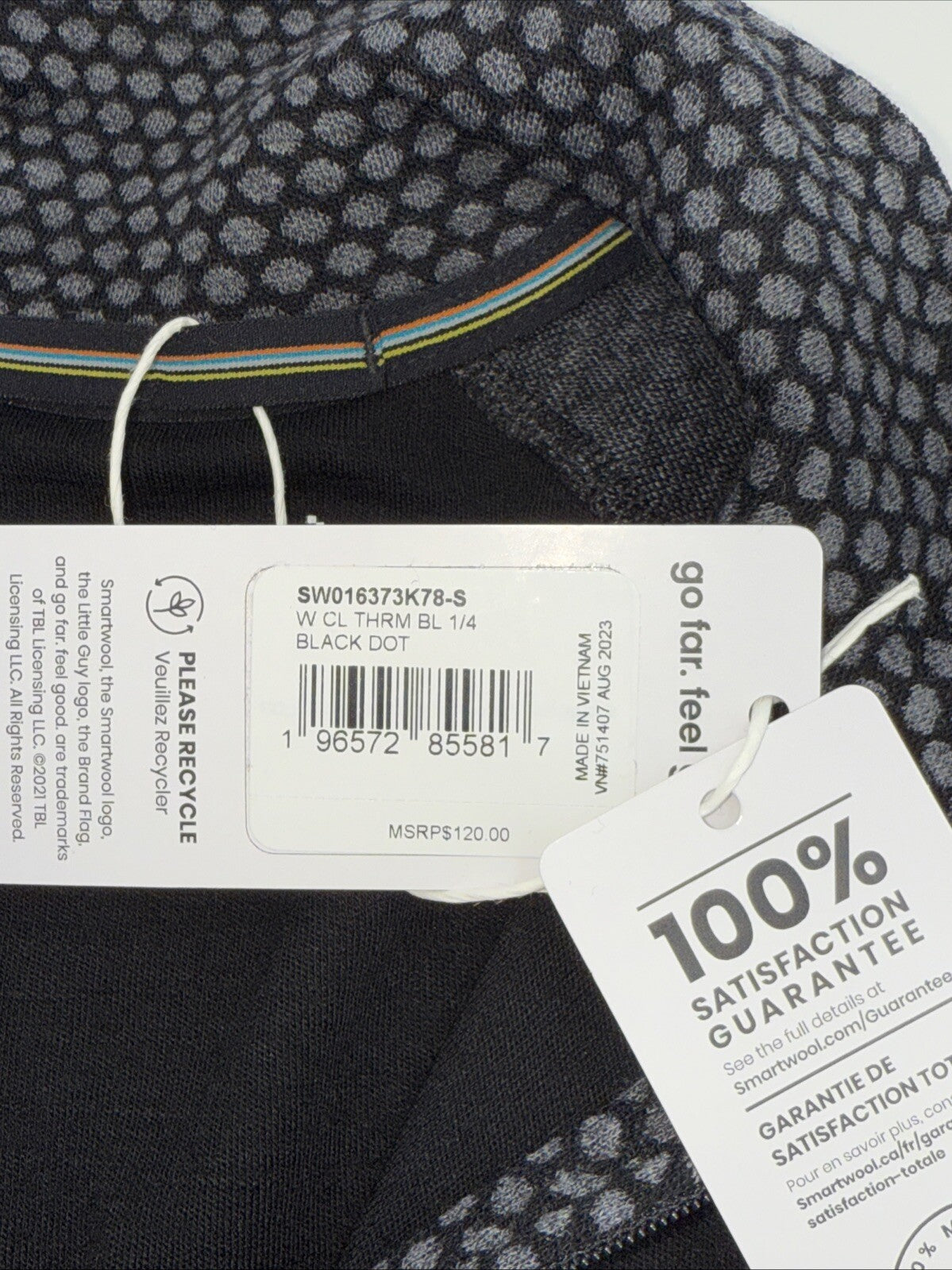 $120 Smartwool Women’s 1/4 Zip Pullover Merino 1/4 Zip-Black Dots - Small -New