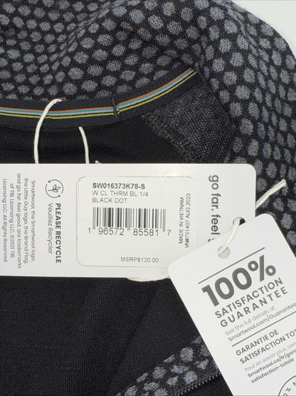 $120 Smartwool Women’s 1/4 Zip Pullover Merino 1/4 Zip-Black Dots - Small -New